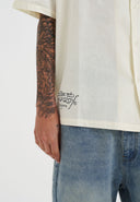 Ed Hardy Mens Snakes and Skull Flames Printed Camp Shirt - Beige