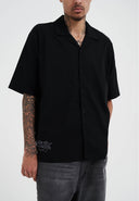 Ed Hardy Mens Snakes and Skull Flames Printed Camp Shirt - Black