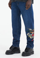 Ed Hardy Mens True-Till-Death Diamante Denim Trousers Jeans - Indigo