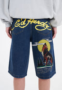 Ed Hardy Womens Born Wild Relaxed Denim Jorts Shorts - Indigo