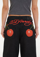 Ed Hardy Womens Cherry Love Bomb Relaxed Denim Jorts Shorts - Black