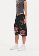 Ed Hardy Womens Cherry Love Bomb Relaxed Denim Jorts Shorts - Black
