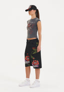 Ed Hardy Womens Cherry Love Bomb Relaxed Denim Jorts Shorts - Black