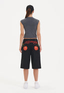 Ed Hardy Womens Cherry Love Bomb Relaxed Denim Jorts Shorts - Black