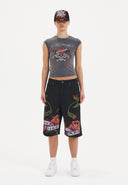 Ed Hardy Womens Cherry Love Bomb Relaxed Denim Jorts Shorts - Black