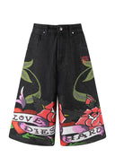Ed Hardy Womens Cherry Love Bomb Relaxed Denim Jorts Shorts - Black