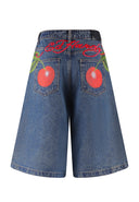 Ed Hardy Womens Cherry Love Bomb Relaxed Denim Jorts Shorts - Indigo