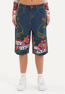 Ed Hardy Womens Cherry Love Bomb Relaxed Denim Jorts Shorts - Indigo