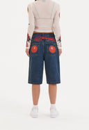 Ed Hardy Womens Cherry Love Bomb Relaxed Denim Jorts Shorts - Indigo