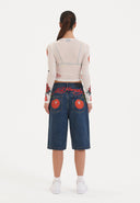 Ed Hardy Womens Cherry Love Bomb Relaxed Denim Jorts Shorts - Indigo
