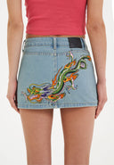 Ed Hardy Womens Crawling Dragon Denim Mini Skirt - Blue
