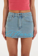 Ed Hardy Womens Crawling Dragon Denim Mini Skirt - Blue
