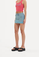 Ed Hardy Womens Crawling Dragon Denim Mini Skirt - Blue