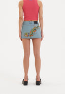 Ed Hardy Womens Crawling Dragon Denim Mini Skirt - Blue