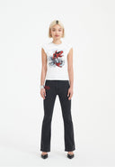 Ed Hardy Womens Crystal Koi Flared Denim Trousers Jeans - Black