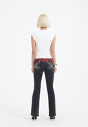 Ed Hardy Womens Crystal Koi Flared Denim Trousers Jeans - Black
