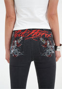 Ed Hardy Womens Crystal Koi Flared Denim Trousers Jeans - Black