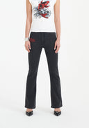 Ed Hardy Womens Crystal Koi Flared Denim Trousers Jeans - Black