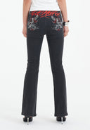 Ed Hardy Womens Crystal Koi Flared Denim Trousers Jeans - Black