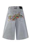 Ed Hardy Womens Dragon Crawl Relaxed Denim Jorts Shorts - Blue