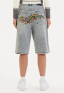 Ed Hardy Womens Dragon Crawl Relaxed Denim Jorts Shorts - Blue