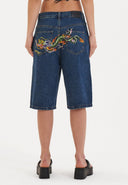Ed Hardy Womens Dragon Crawl Relaxed Denim Jorts Shorts - Indigo