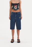 Ed Hardy Womens Dragon Crawl Relaxed Denim Jorts Shorts - Indigo