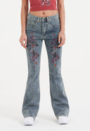 Ed Hardy Womens Floral Cross Flared Jeans - Mid Blue