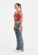 Ed Hardy Womens Floral Cross Flared Jeans - Mid Blue