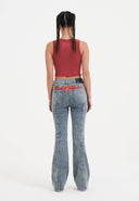 Ed Hardy Womens Floral Cross Flared Jeans - Mid Blue