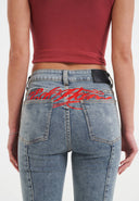 Ed Hardy Womens Floral Cross Flared Jeans - Mid Blue