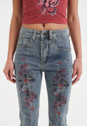 Ed Hardy Womens Floral Cross Flared Jeans - Mid Blue
