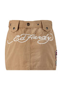 Ed Hardy Womens Geisha Girl Cargo Mini Skirt - Brown
