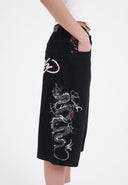 Ed Hardy Womens Grey Dragon Relaxed Denim Jorts Shorts - Black