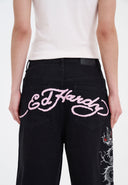 Ed Hardy Womens Grey Dragon Relaxed Denim Jorts Shorts - Black