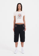 Ed Hardy Womens Grey Dragon Relaxed Denim Jorts Shorts - Black