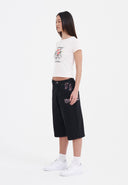 Ed Hardy Womens Grey Dragon Relaxed Denim Jorts Shorts - Black