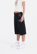 Ed Hardy Womens Grey Dragon Relaxed Denim Jorts Shorts - Black