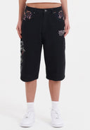 Ed Hardy Womens Grey Dragon Relaxed Denim Jorts Shorts - Black