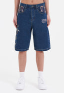 Ed Hardy Womens Grey Dragon Relaxed Denim Jorts Shorts - Indigo