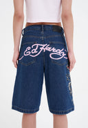 Ed Hardy Womens Grey Dragon Relaxed Denim Jorts Shorts - Indigo
