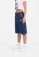 Ed Hardy Womens Grey Dragon Relaxed Denim Jorts Shorts - Indigo