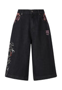 Ed Hardy Womens Grey Dragon Relaxed Denim Jorts Shorts - Black