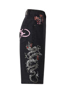 Ed Hardy Womens Grey Dragon Relaxed Denim Jorts Shorts - Black