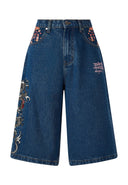 Ed Hardy Womens Grey Dragon Relaxed Denim Jorts Shorts - Indigo