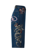 Ed Hardy Womens Grey Dragon Relaxed Denim Jorts Shorts - Indigo