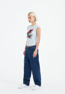 Ed Hardy Womens Koi Wave Diamante Cap Sleeve Tshirt Top - Blue