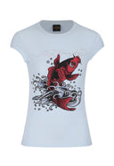 Ed Hardy Womens Koi Wave Diamante Cap Sleeve Tshirt Top - Blue