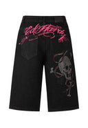 Ed Hardy Womens Love Wrapped Diamante Denim Jorts Shorts - Black