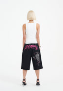Ed Hardy Womens Love Wrapped Diamante Denim Jorts Shorts - Black